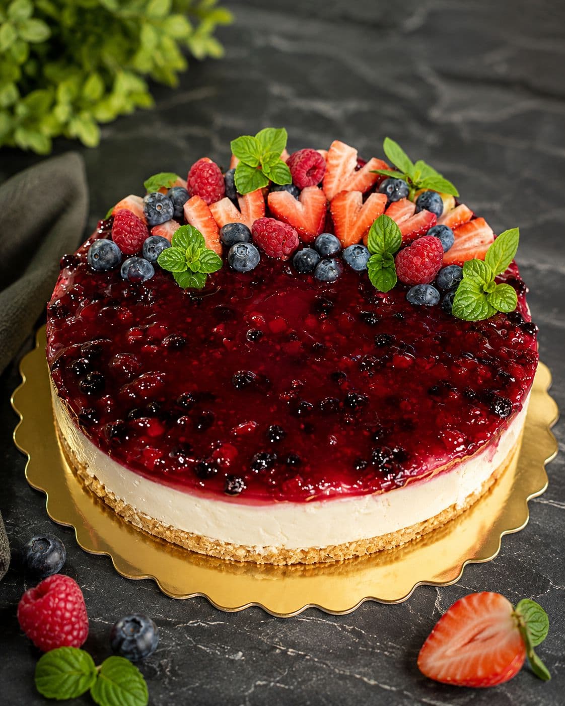 Torta Cheesecake de frutos rojos con frutos frescos
